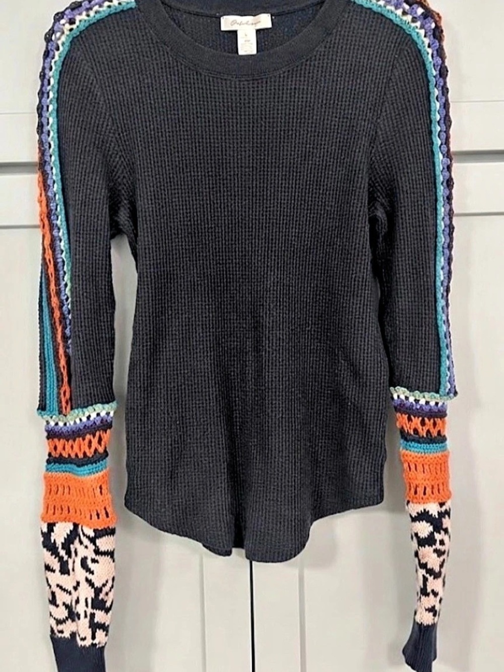 Free People Switch It Up Thermal Top Black & Orange Size M